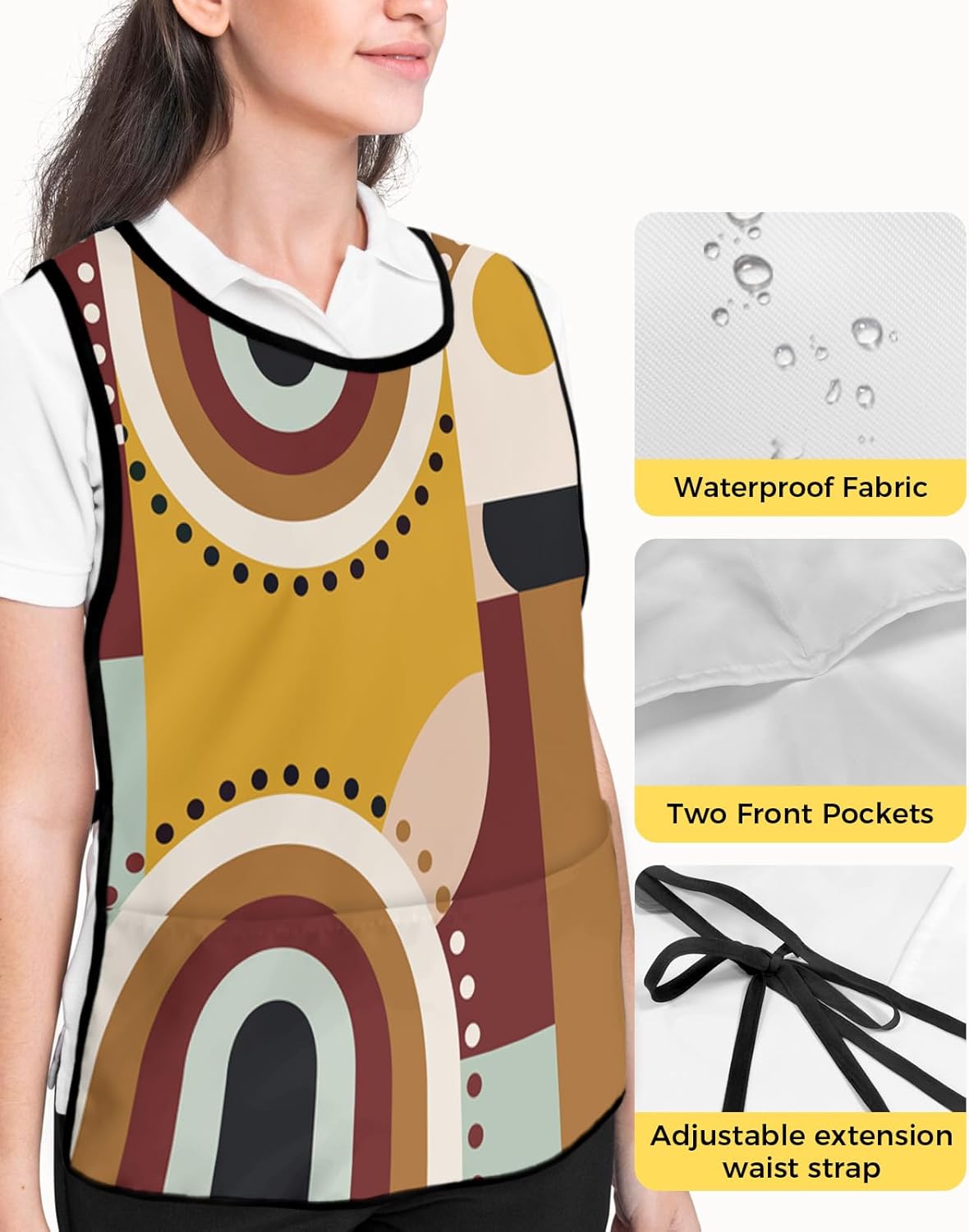 White and Black Plaid Cobbler Aprons with 2 Pockets for Women Men, Vintage Lemon Summer Fruit