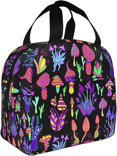 Miniatura 10 de VOOHDDY Bolsa de almuerzo aislada con diseño de flores hippie para mujeres y hombres, reutilizable, impermeable, portátil, hielera, térmica, para