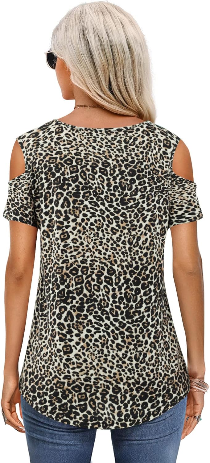 Amoretu Womens Short Sleeve Cold Shoulder Basic Tee Tops Shirts - Image 2