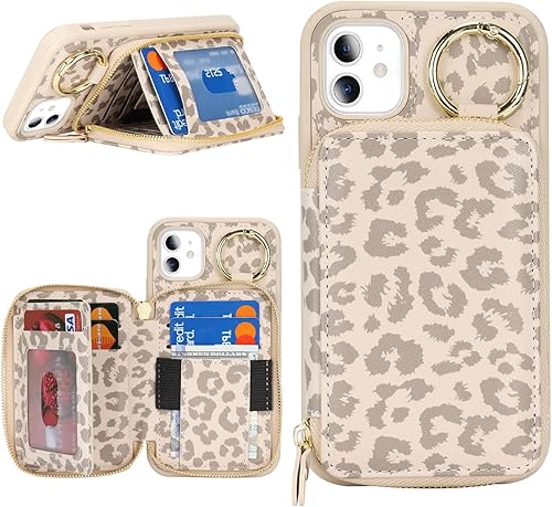 Funda tipo cartera con tarjetero para iPhone 11, funda para iPhone 11, con cremallera y ranura para soporte, para mujeres y hombres, 6.1 pulgadas,