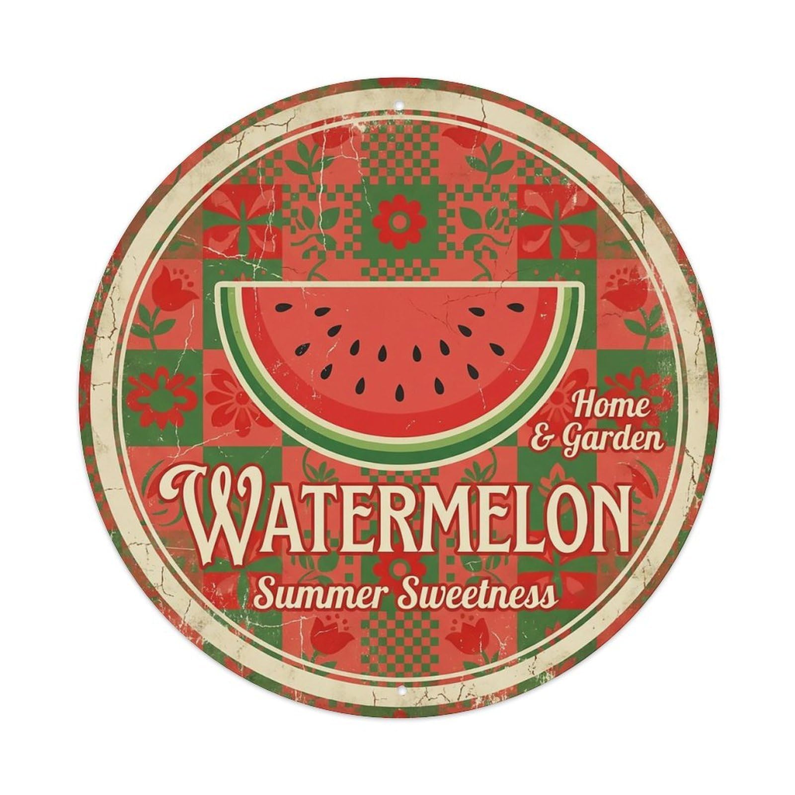 Cxhjca 8X8inch(20X20cm) Vintage Cottagecore Garden Watermelon Summer Fruit Metal Tin Sign