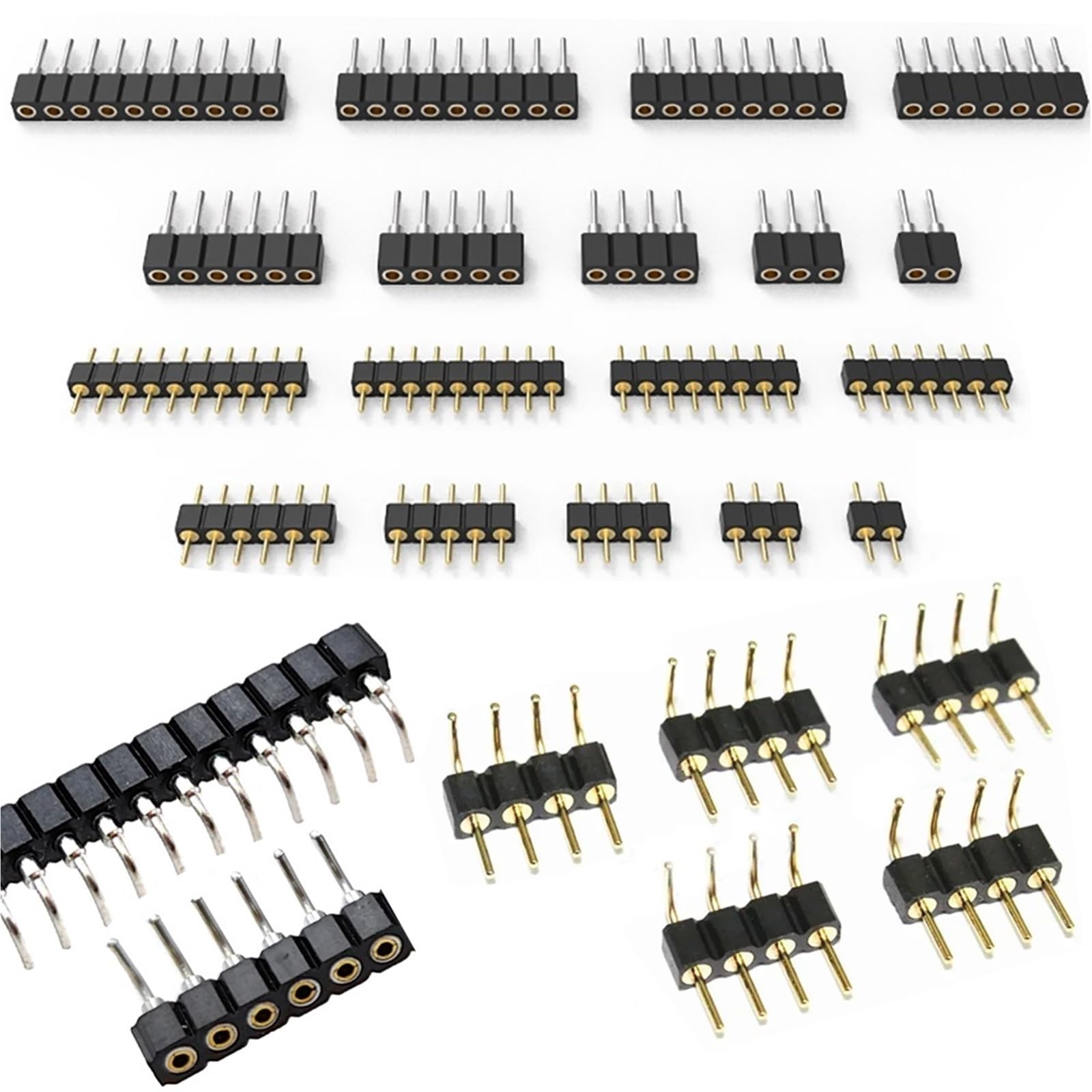 100 Uds 1X2/3/4/5/10/15/20/40P RGB RGBW tira de LED PCB conector agujero redondo ángulo recto DIP oro IC cristal hembra macho(Right Angle,ROUND TIN FEMALE_1X4P)