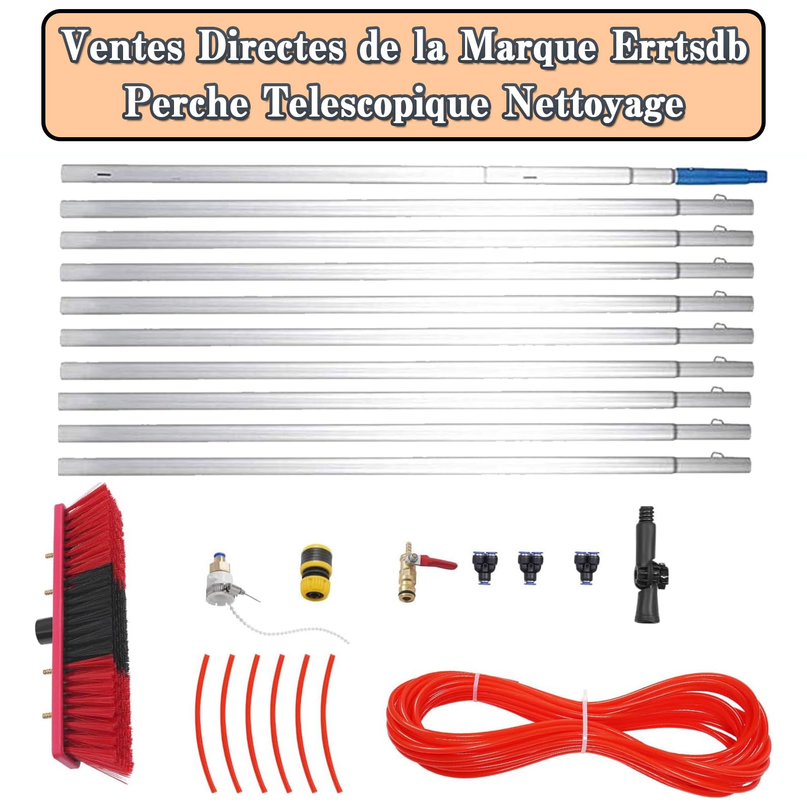 Perche Telescopique Nettoyage, Errtsdb Brosse Telescopique Toiture, Perche Telescopique Nettoyage Panneaux Solaires, Nettoyeur de vitres et Panneaux solaires réglable en Hauteur - Jusqu'à 20m