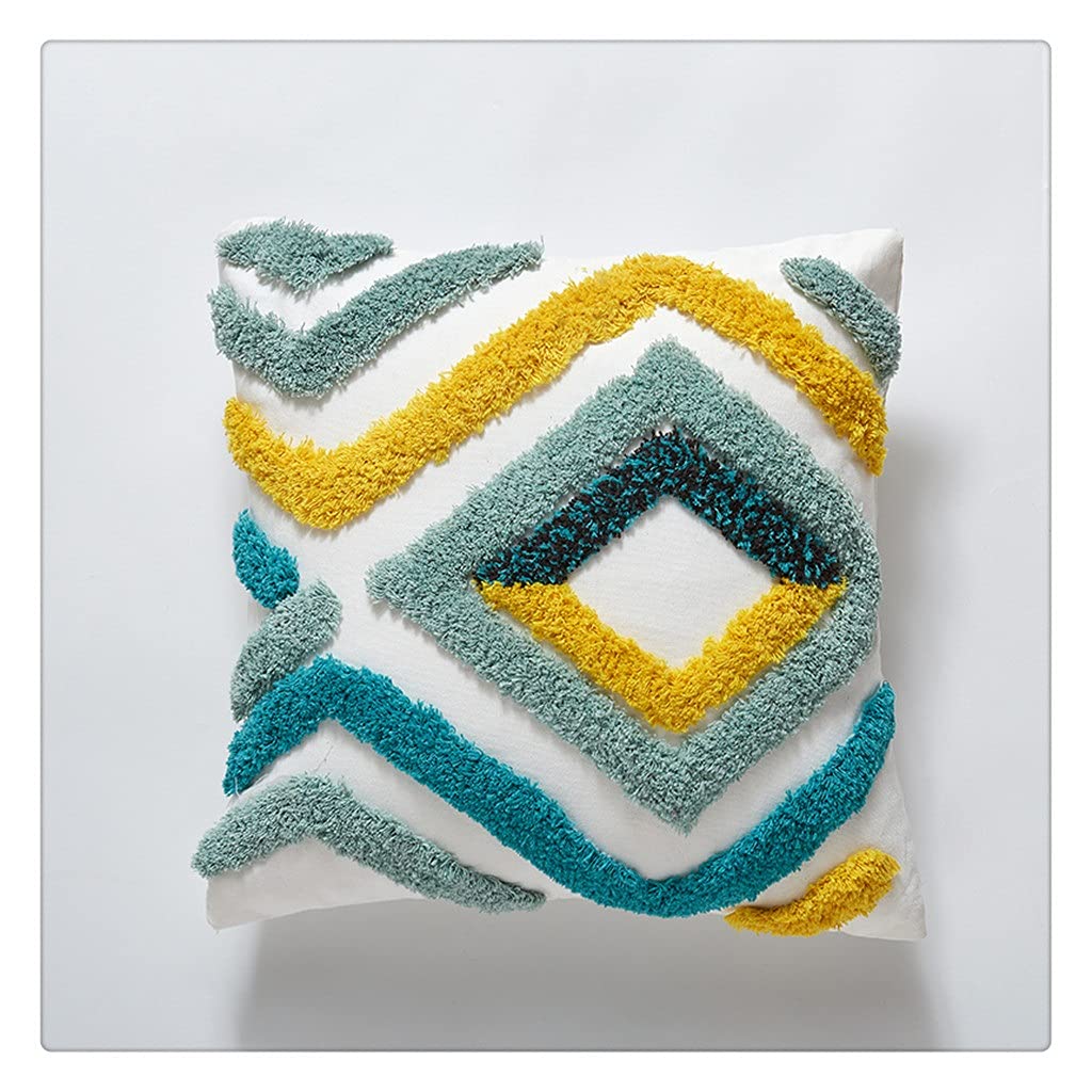 MFJGHU Northern Europe Handmade Cushion Cover 45x45/30x50cm Tufted Pillow with Tassels Home Decoration Pillowcase(Style B 45x45cm)