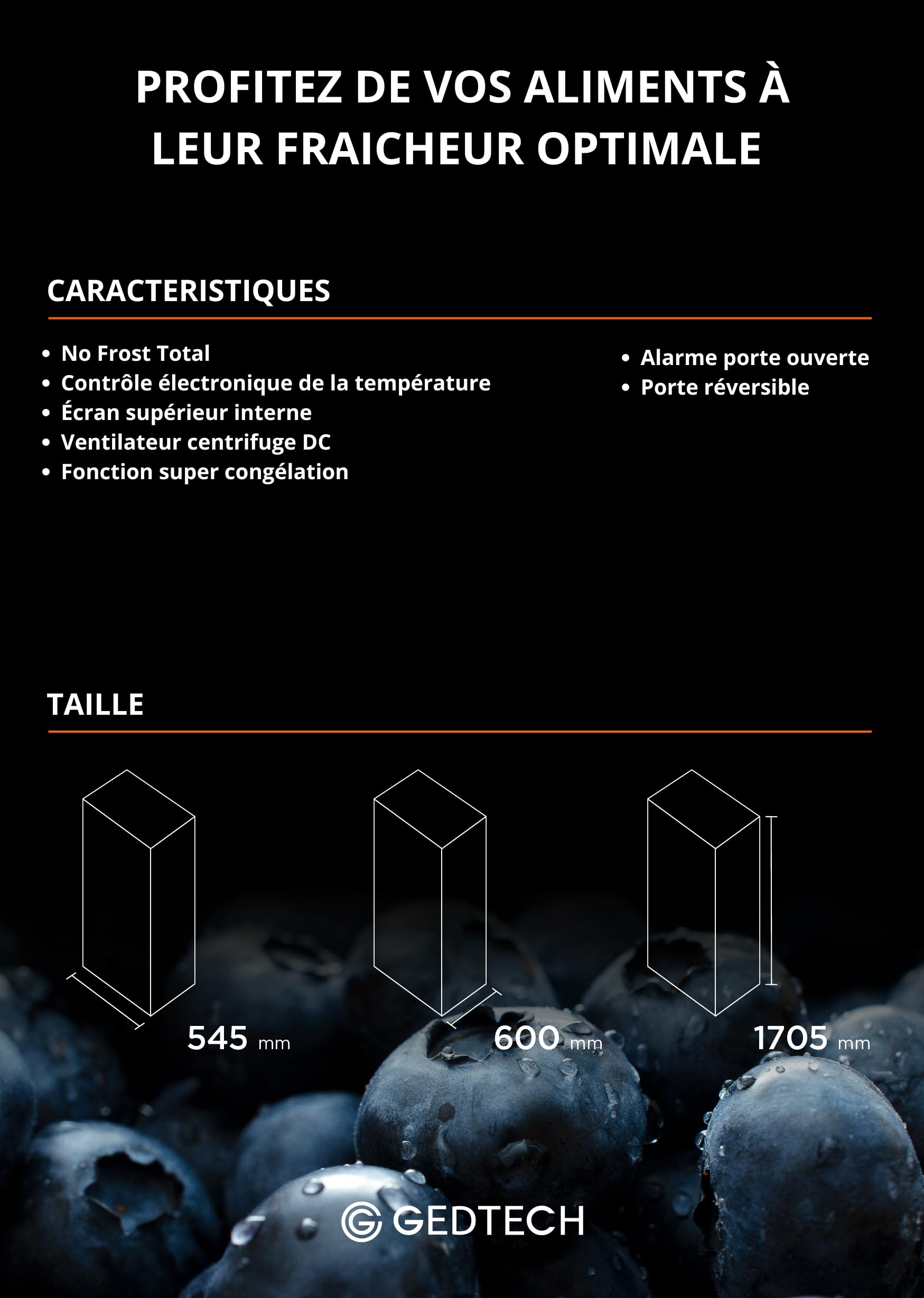 GEDTECH Congélateur armoire 224L GCO224NFWH No Frost Blanc