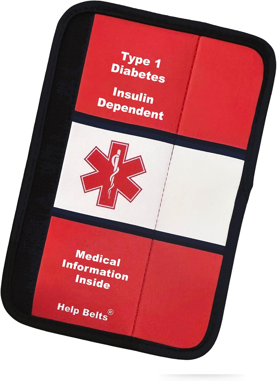 Type 1 Diabetes Insulin Dependent Medical Alert Seatbelt Cover – Child & Adult Sizes with Emergency Info Pocket by Help Belts 9"