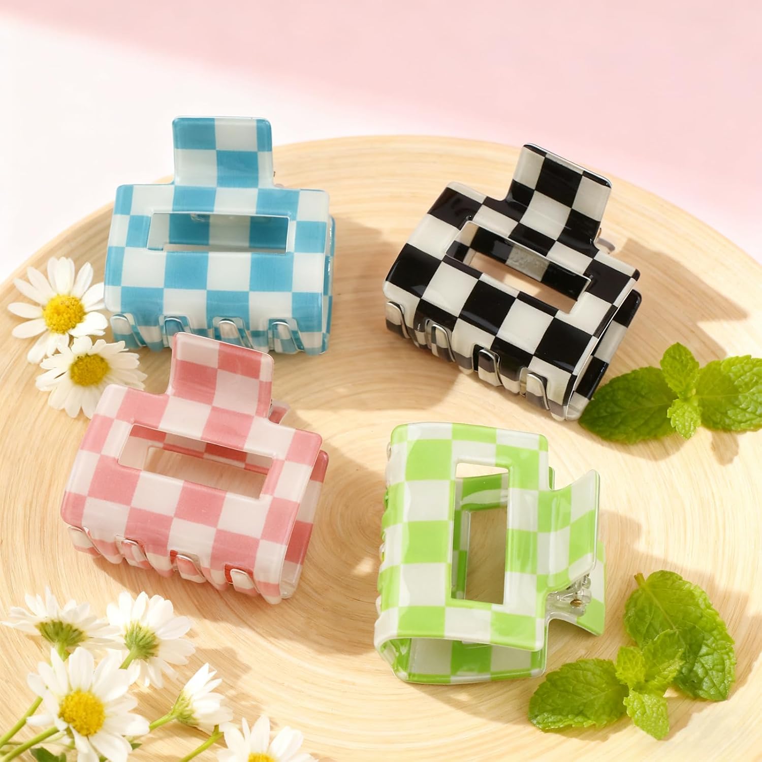 4 PCS Checkered Claw Clip, Multicolored Rectangle Small Hair Claw Clips Cute Fun Strong Hold Non Slip Checker Barrettes Women's Thin Hair Accessories (Small) image 3