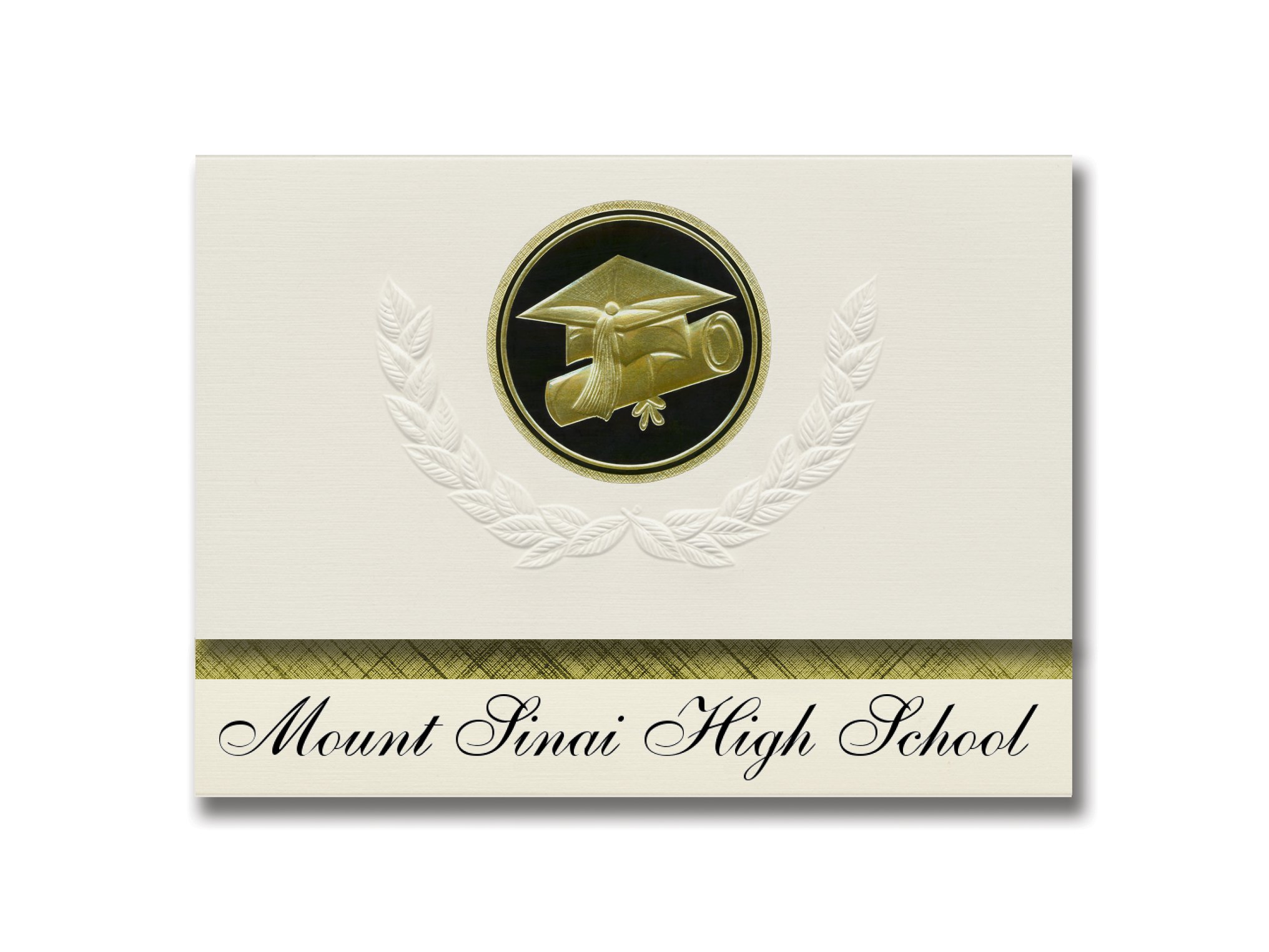 Signature Announcements Mount Sinai High School (Mount Sinai, NY) Graduation Announcements, Presidential style, Elite package of 25 Cap & Diploma Seal Black & Gold