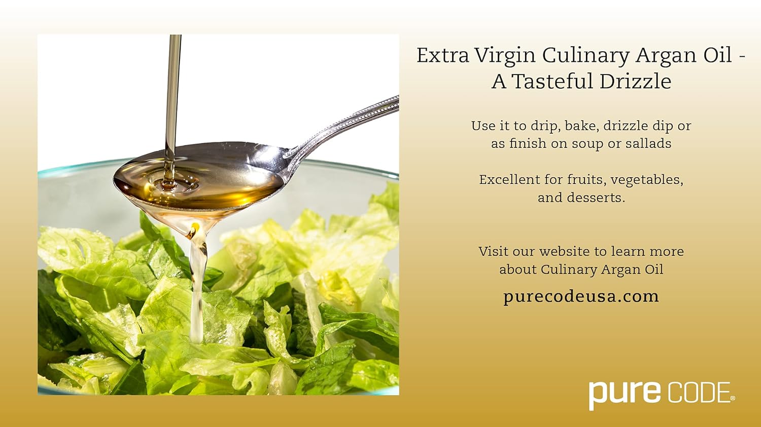 PURECODE Extra Virgin Culinary Argan Oil Cold Pressed - Edible Oil for Every Day Use - Organically Grown, Harvested and Produced in Morocco - Natural Argan Oil - Moroccan Cooking (250mL)