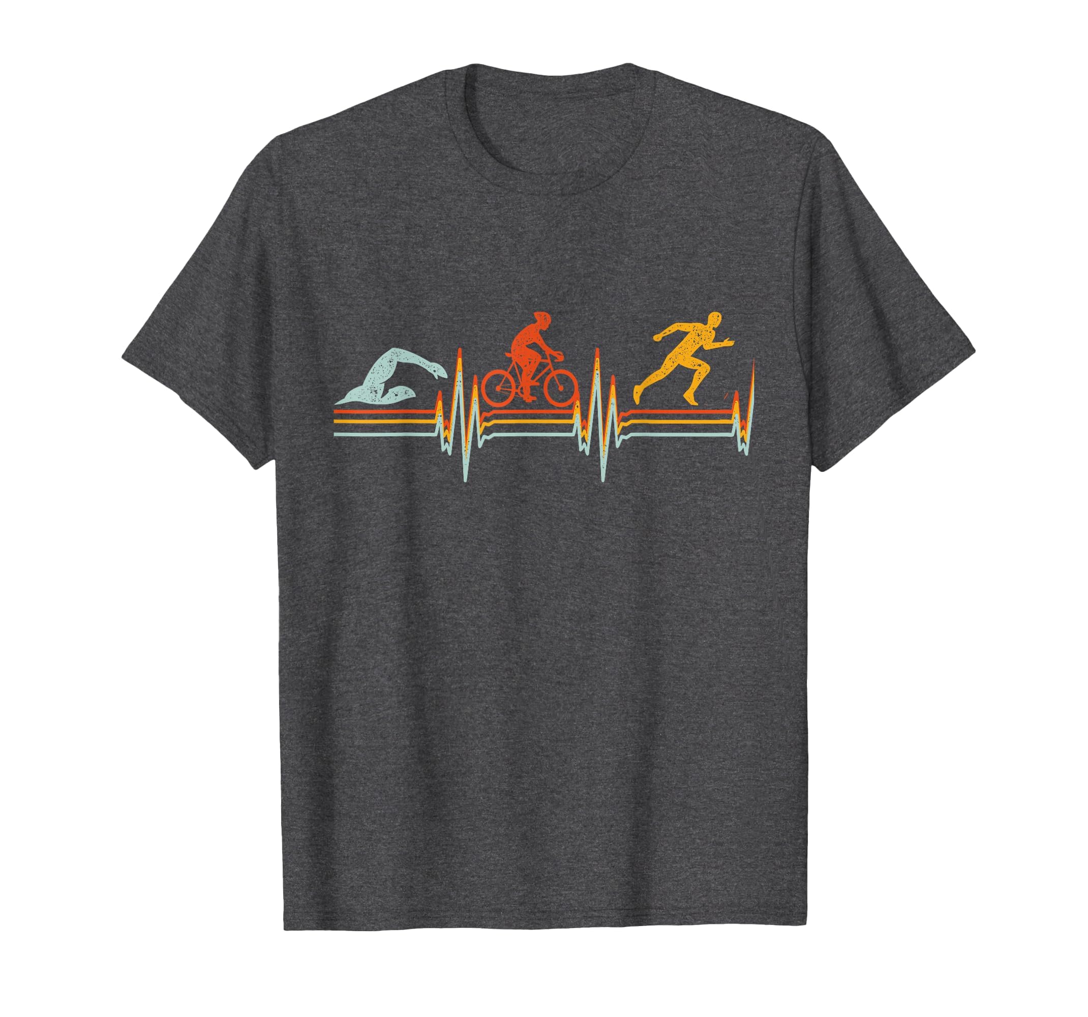 Vintage Triathlon Swim Bike Run triathlet Heartbeat T-Shirt