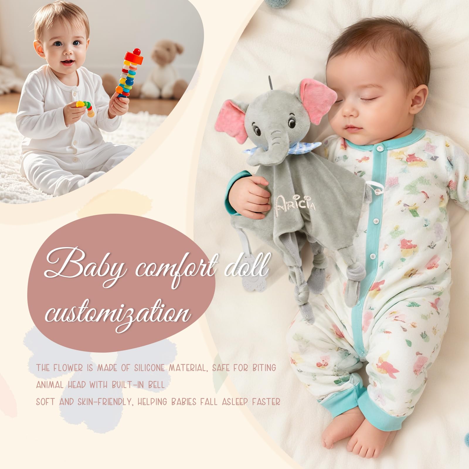 Doudou Neonato Personalizzata con Nome, Morbida Coperta Coccolosa per Neonati, Peluche Coniglio Bambini, Regalo Neonati Maschi e Femmine (C)