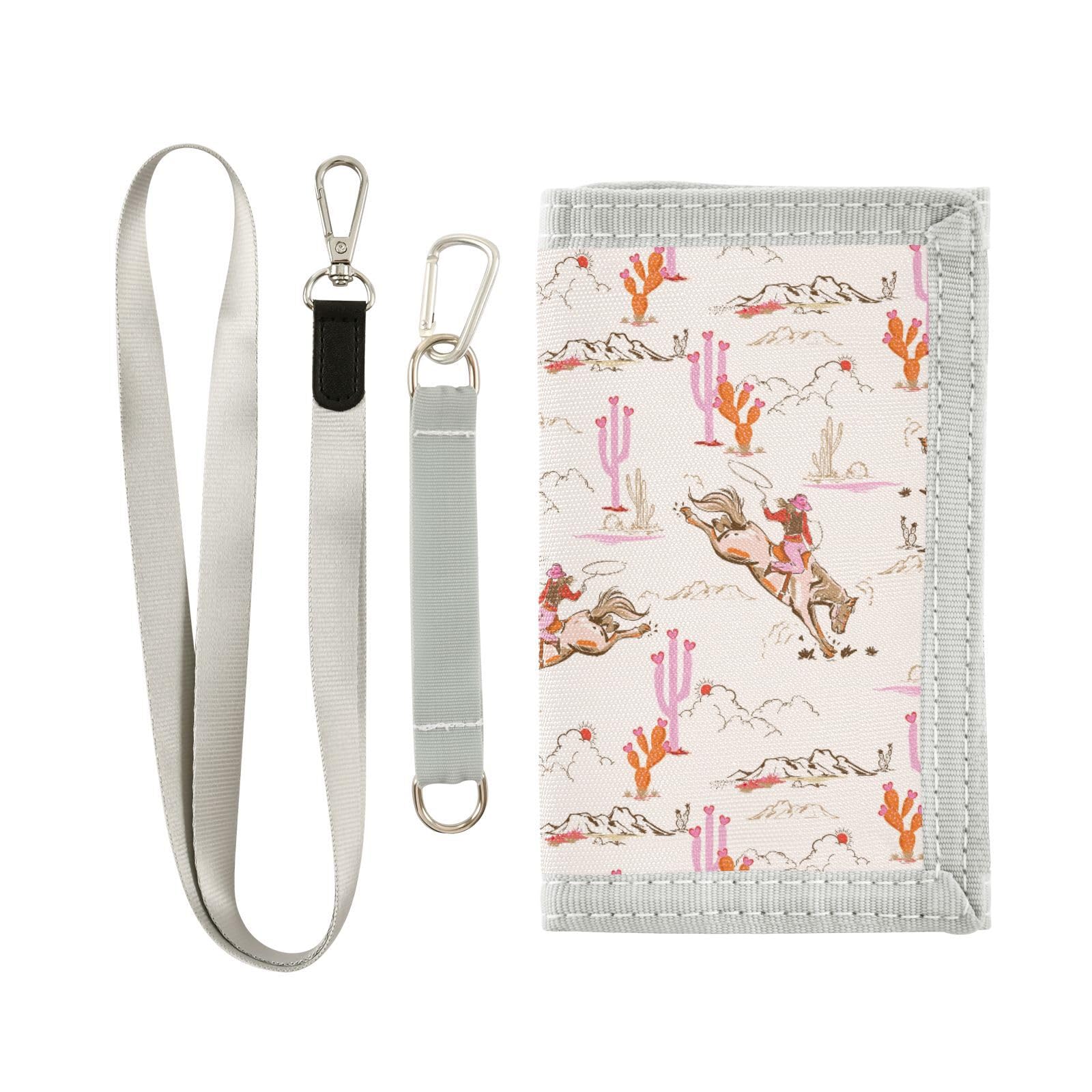 JHKKU Cowgirl Desert Cactus Trifold Wallets for Kids Boys Girls, Outdoor Sports Wallet for Teen, with Zipper Coin Pocket Novelty Purse