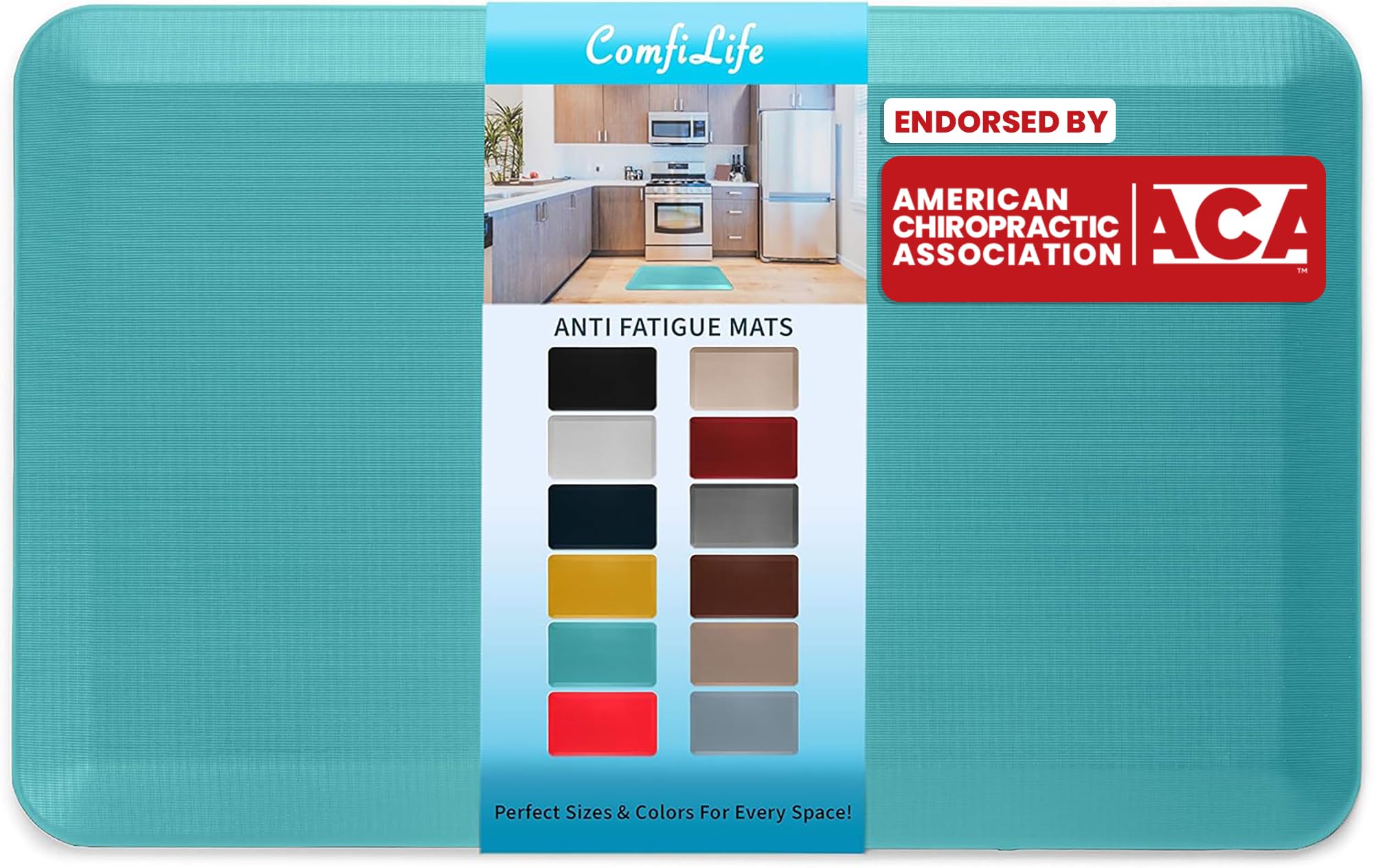 ComfiLife Anti Fatigue Floor Mat – 3/4 Inch Thick Perfect Kitchen Mat, Standing Desk Mat – Comfort at Home, Office, Garage – Durable – Stain Resistant – Non-Slip Bottom (20" x 32", Teal)