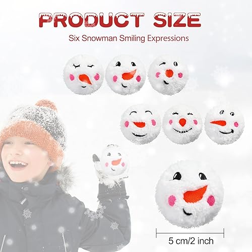 Miniatura 3 de Zhanmai 30 bolas de nieve de Navidad para peleas en interiores, bolas de cara de muñeco de nieve de felpa de Navidad, reutilizables, suaves, bolas