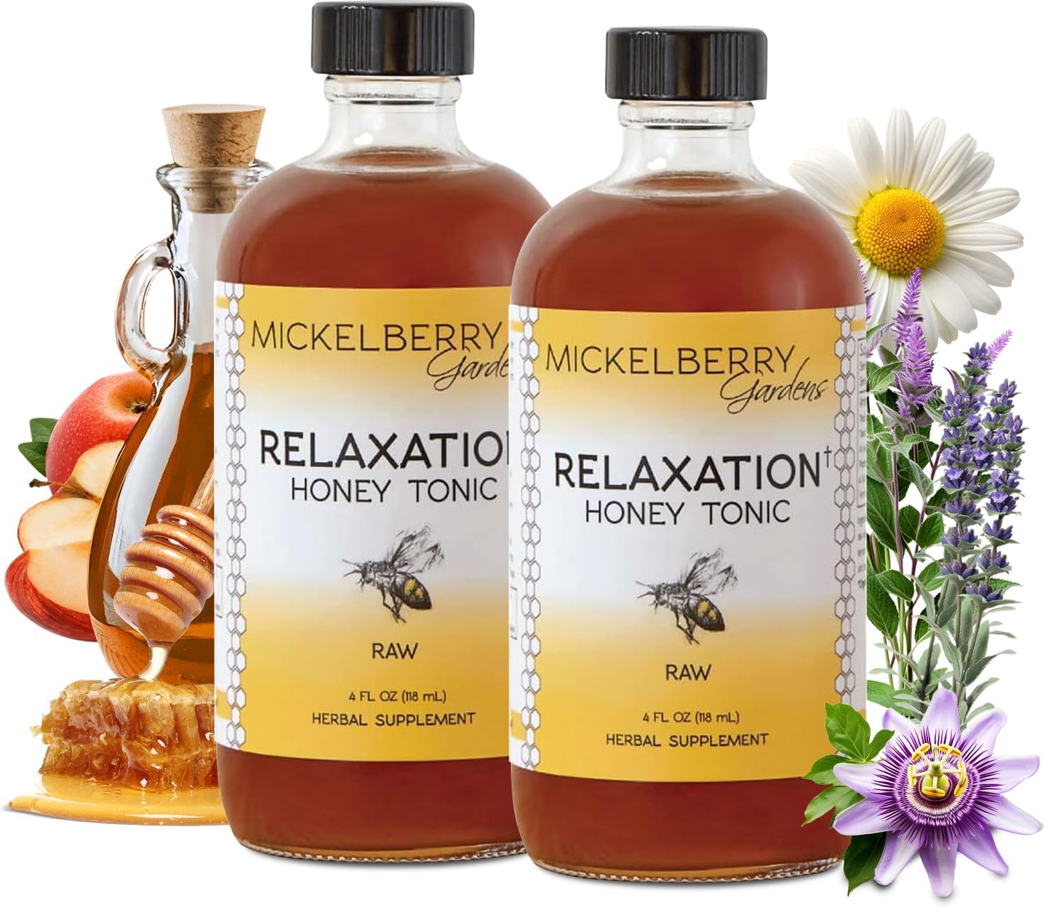 Mickelberry Gardens Relaxation Honey Tonic – Natural Tension Relief & Sleep Support with Chamomile, Lavender & Organic Herbs – 4 Oz (Pack of 2)