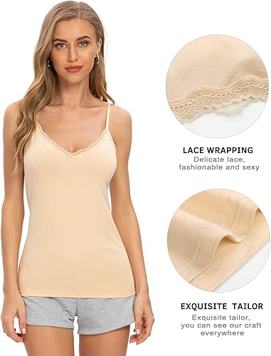 Miniatura 2 de Rosyline - Camiseta de tirantes con cuello en V para mujer, camisola de encaje ajustable, camiseta interior de tirantes de espagueti, tops