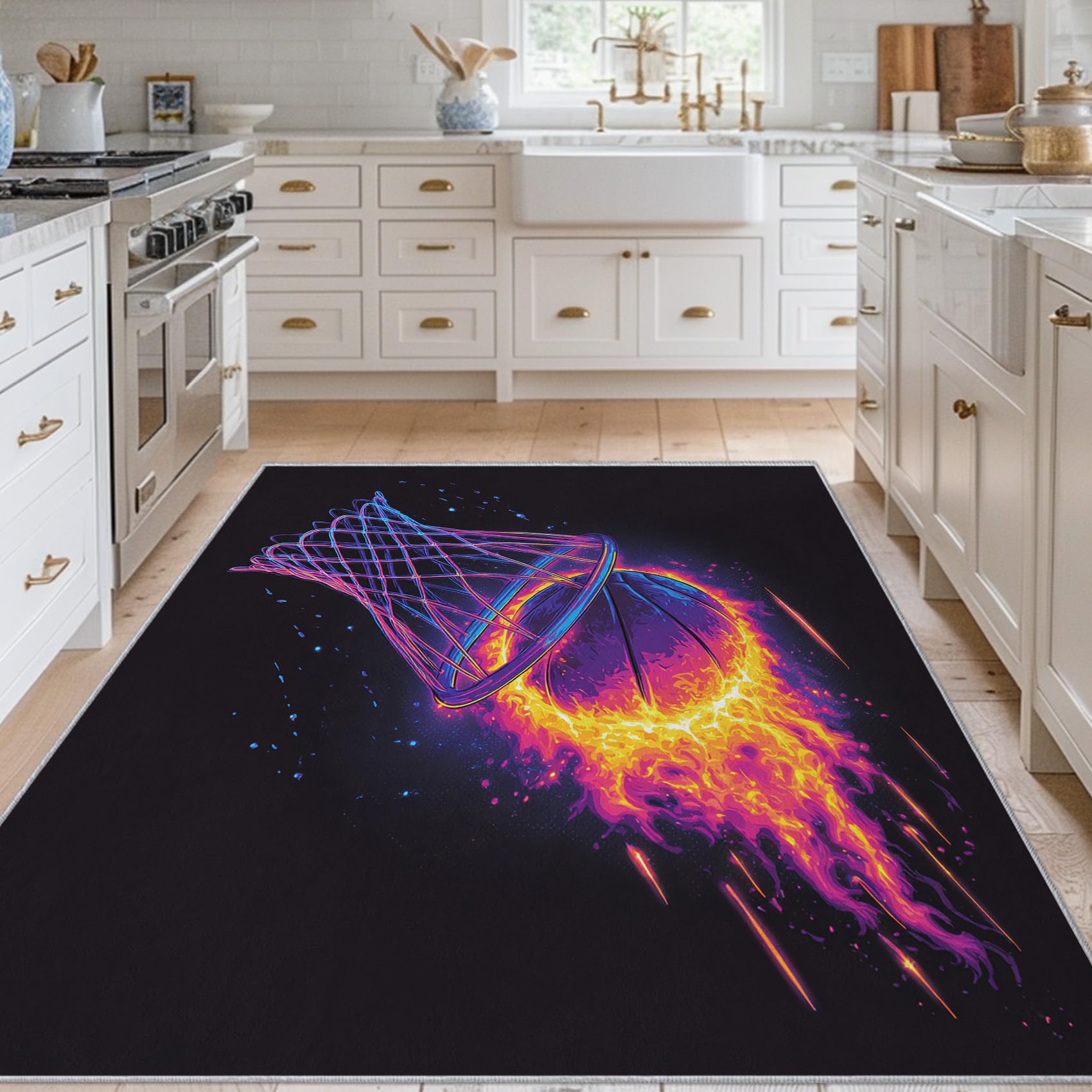 Tapis flames basketball lavable tapis poils ras doux antidérapant