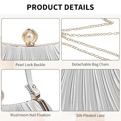 Women Mini Pleated Seashell Evening Clutch Handbag,Clutch Bag,Pearl Clutch,With Chain Strap