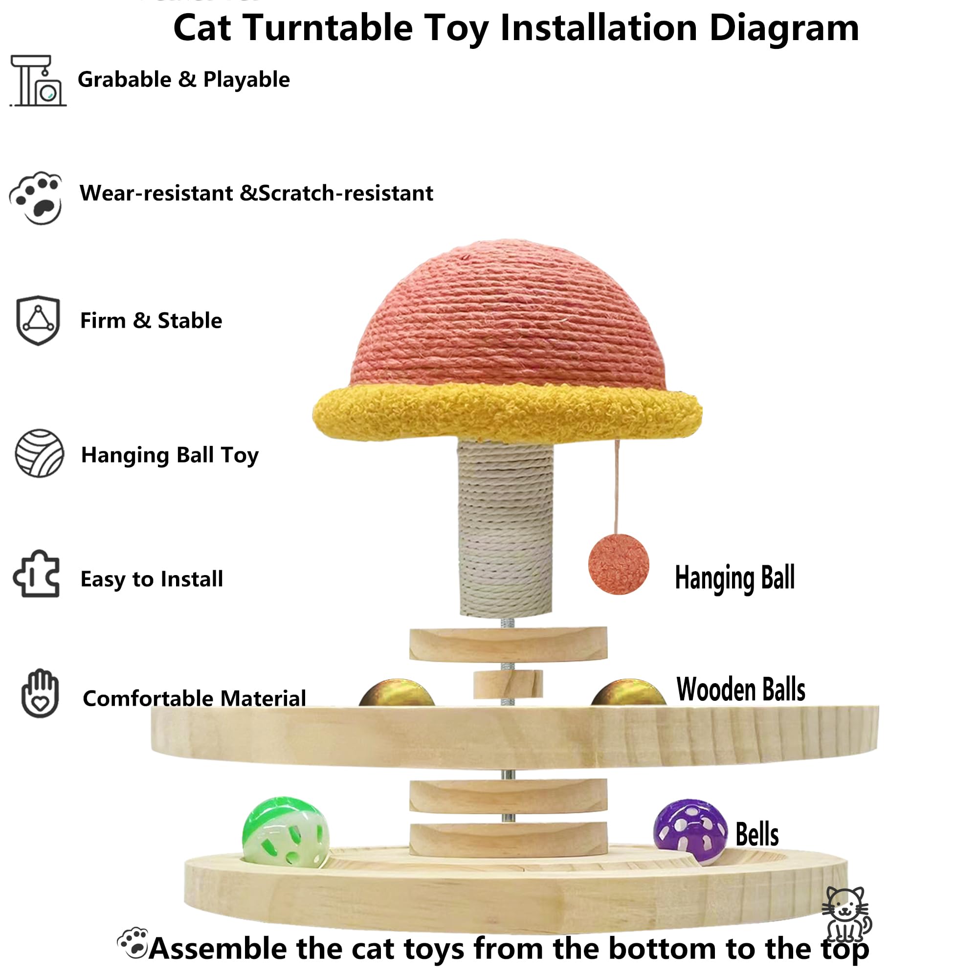 Katzen-Plattenspieler-Spielzeug, Kratzbaum, Katzenkratzer, Kätzchen, Holz, lustiges Plattenspieler-Spielzeug mit interaktiven Bällen und baumelndem Ball für Indoor-Katzen, körperliche Übung