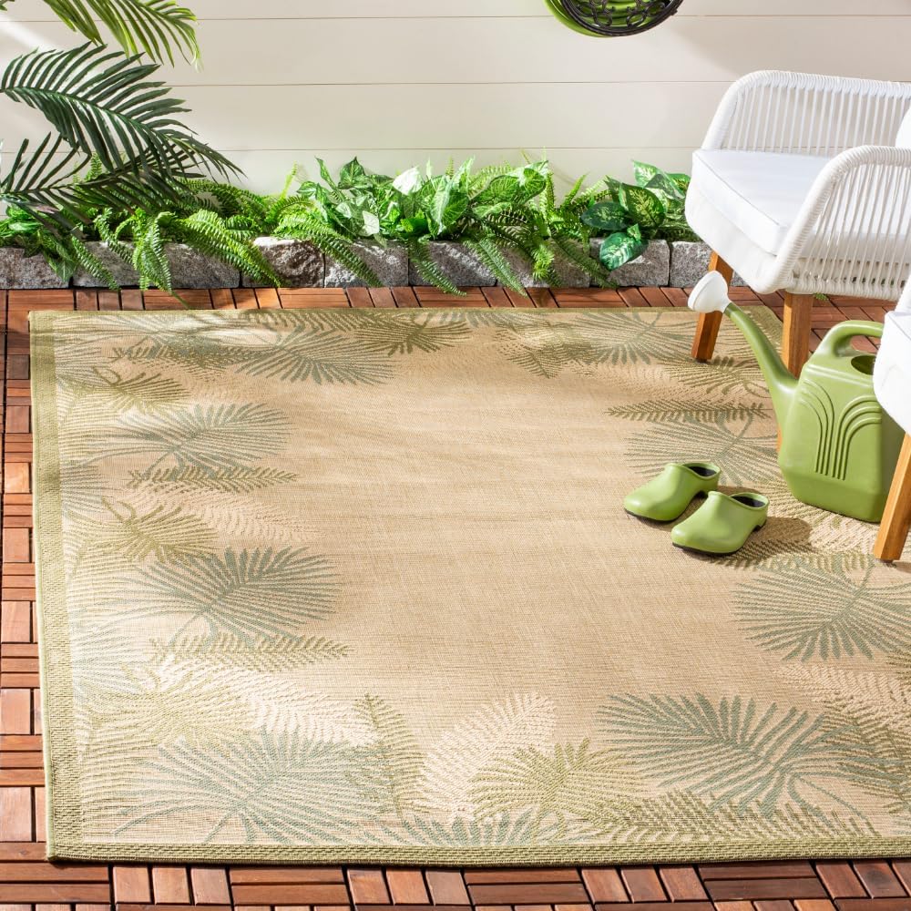 SAFAVIEH Courtyard Collection 6'7" x 9'6" Cream / Green CY7945 Indoor/ Outdoor Waterproof Easy Cleaning Patio Backyard Mudroom Area Rug