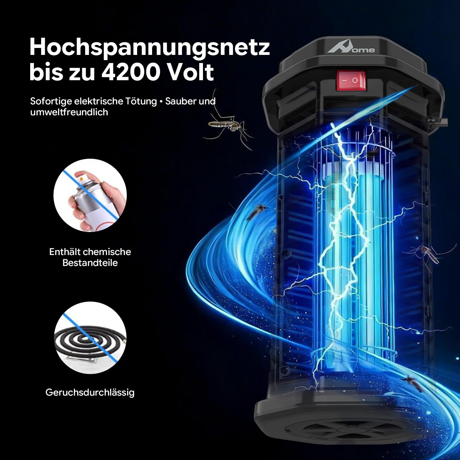 Mata Mosquitos Eléctrico, Lámpara Antimosquitos para Uso en Interiores y Exteriores, Antimosquitos Eléctrico UV 365-395 NM, IPX4 Impermeable, 4200 V, Bandeja Extraíble — view 7