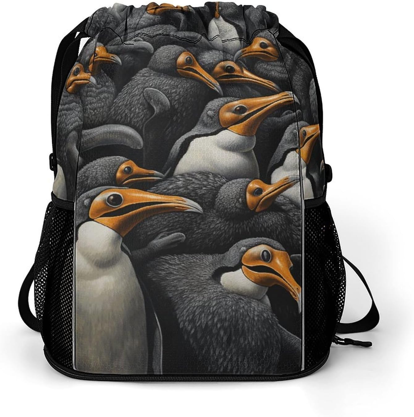 A Group of Penguins Drawstring Backpack, Sports Gym Bag with Bottom Pocket And Mesh Pockets, String Bag for Men Women
