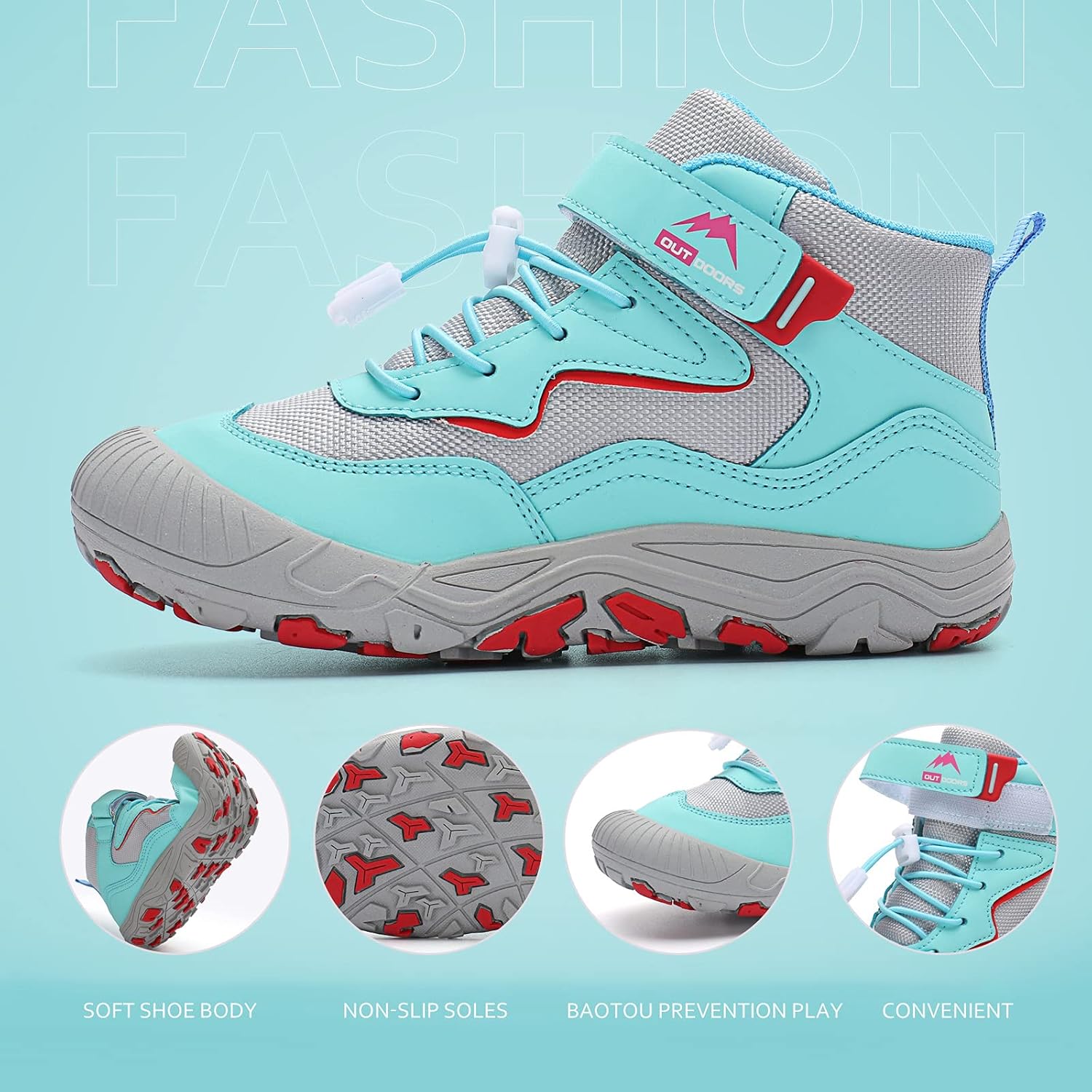 Kids Water Resistant Hiking Boots Boys Girls Athletic Outdoor Shoes Anti Collision Non-Slip Ankle Walking Sneaker : Sports & Outdoors