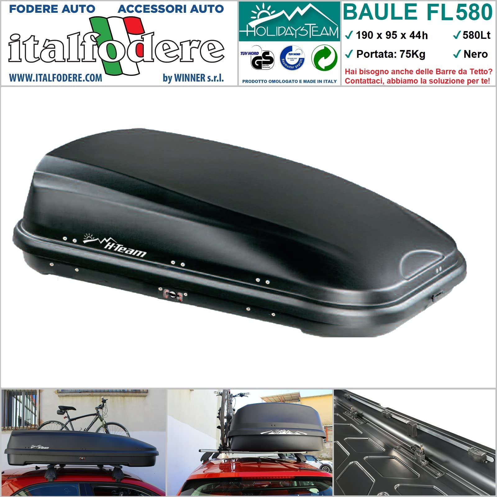 Portapacchi Auto Tetto 580 litri Nero - Barre Portatutto Resistenti Da Viaggio - Box Tetto Auto Ideale per Ogni Viaggio e Spostamento - compatibile con ogni modello - facile da installare e sicuro