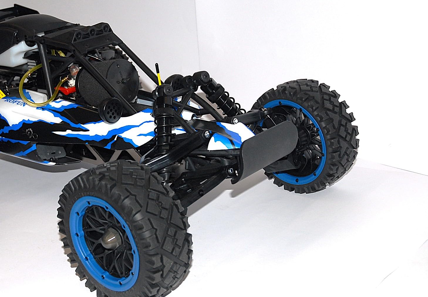 Auto RC 1/5 Baha Baja 29cc Versione Q Passo Corto Blu – Auto RC a Benzina 2WD con Ruotino Anti Ribaltamento – 2.4 GHz