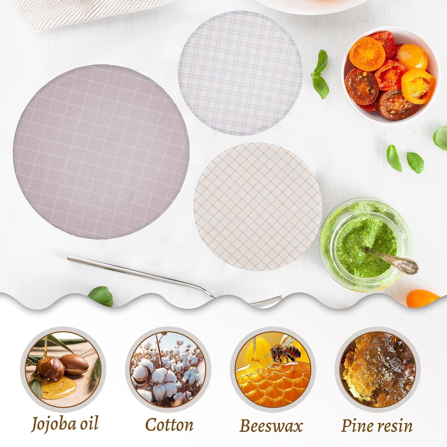 Reusable Beeswax Bowl Covers 10/12 Inch - Elastic Cotton Cloth for Bread & Sourdough Dough Proofing/Rising, Food Storage