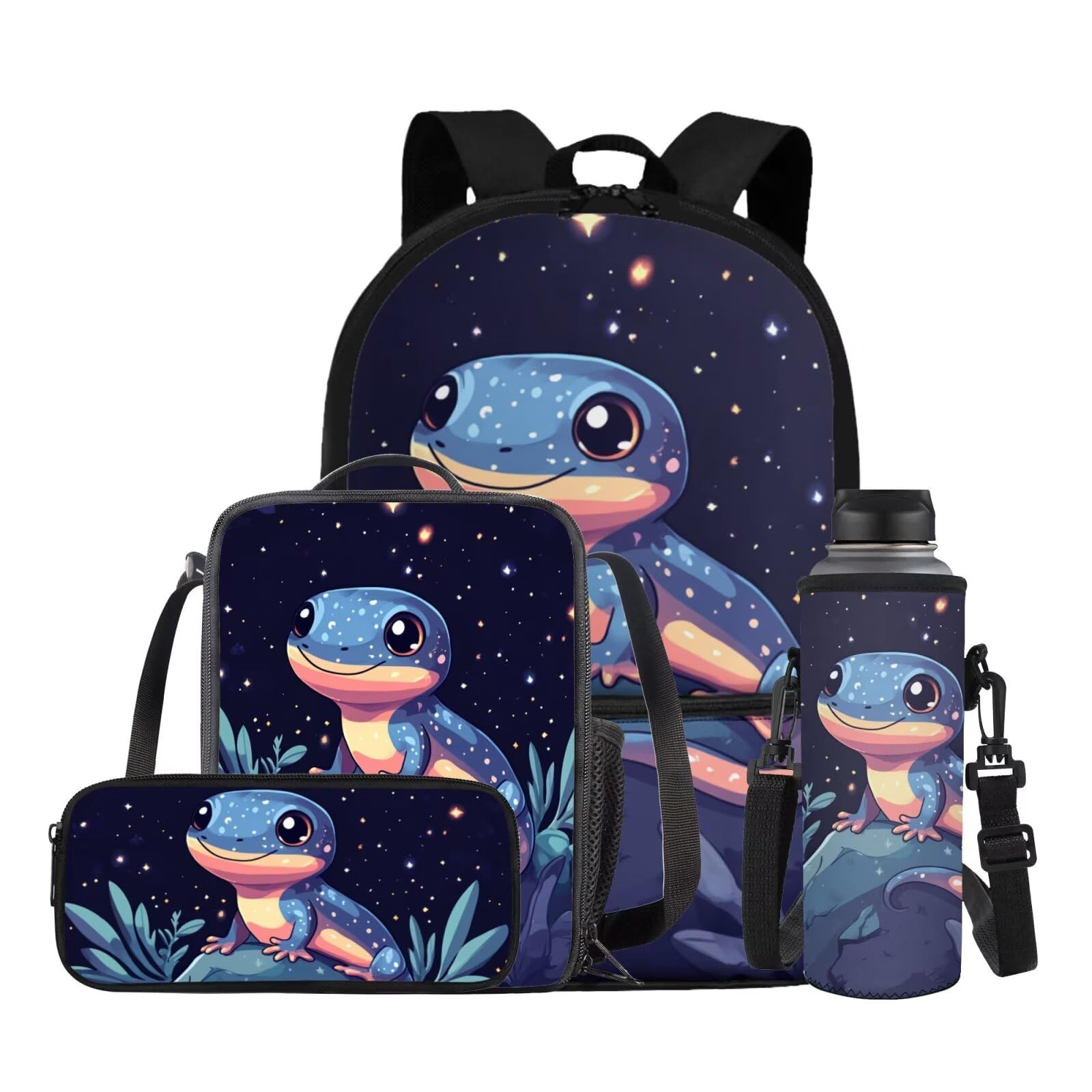 Gomyblomy Cartoon Snake Kids Backpack Set 4 Piece Boys School Backpacks Lightweight Boys Bookbag Age 6-8 Large Capacity Kids School Bag with Lunch Box
