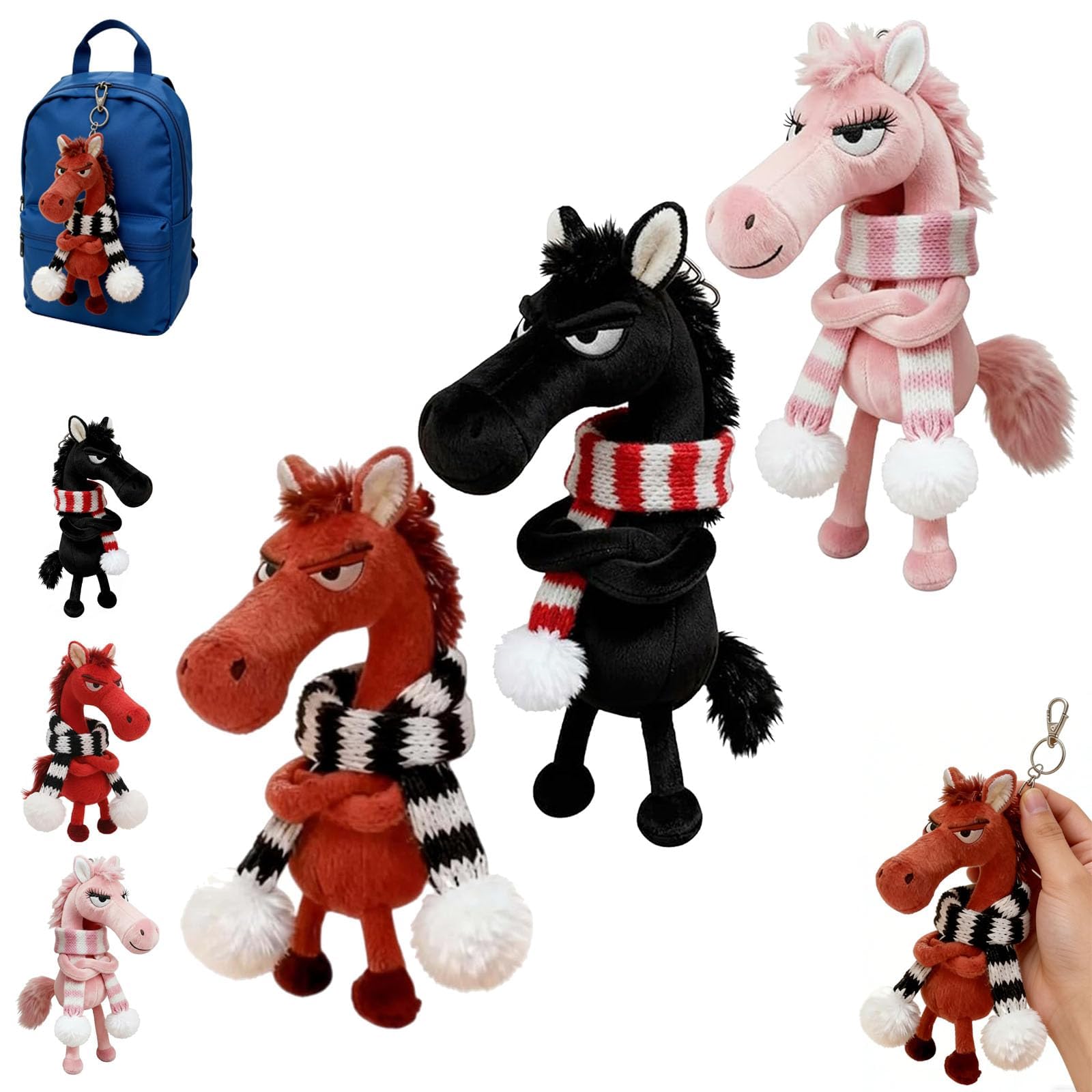 Jorcedi Red+Black+Pink 2026 Year Of The Horse Lucky Mascot – Soft Plush Horse Guardian Pendant & Charm, Luckyhorse Small Charm, Symbol Of Courage, Strength And Balance For Bag, Purse Or Keychain (Red+Black+Pink)