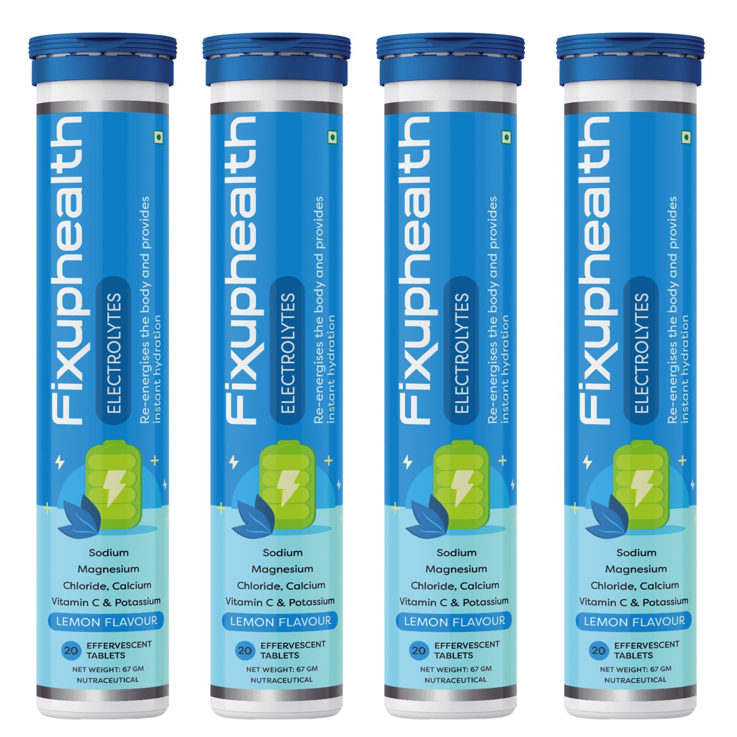 Fixuphealth Electrolytes Tablets Containing Sodium Magnesium, Calcium Chloride and Vitamin C Effervescent Tablets Lemon Flavour Pack of 4 20 tablets each pack Useful for Great source of minerals-image-8