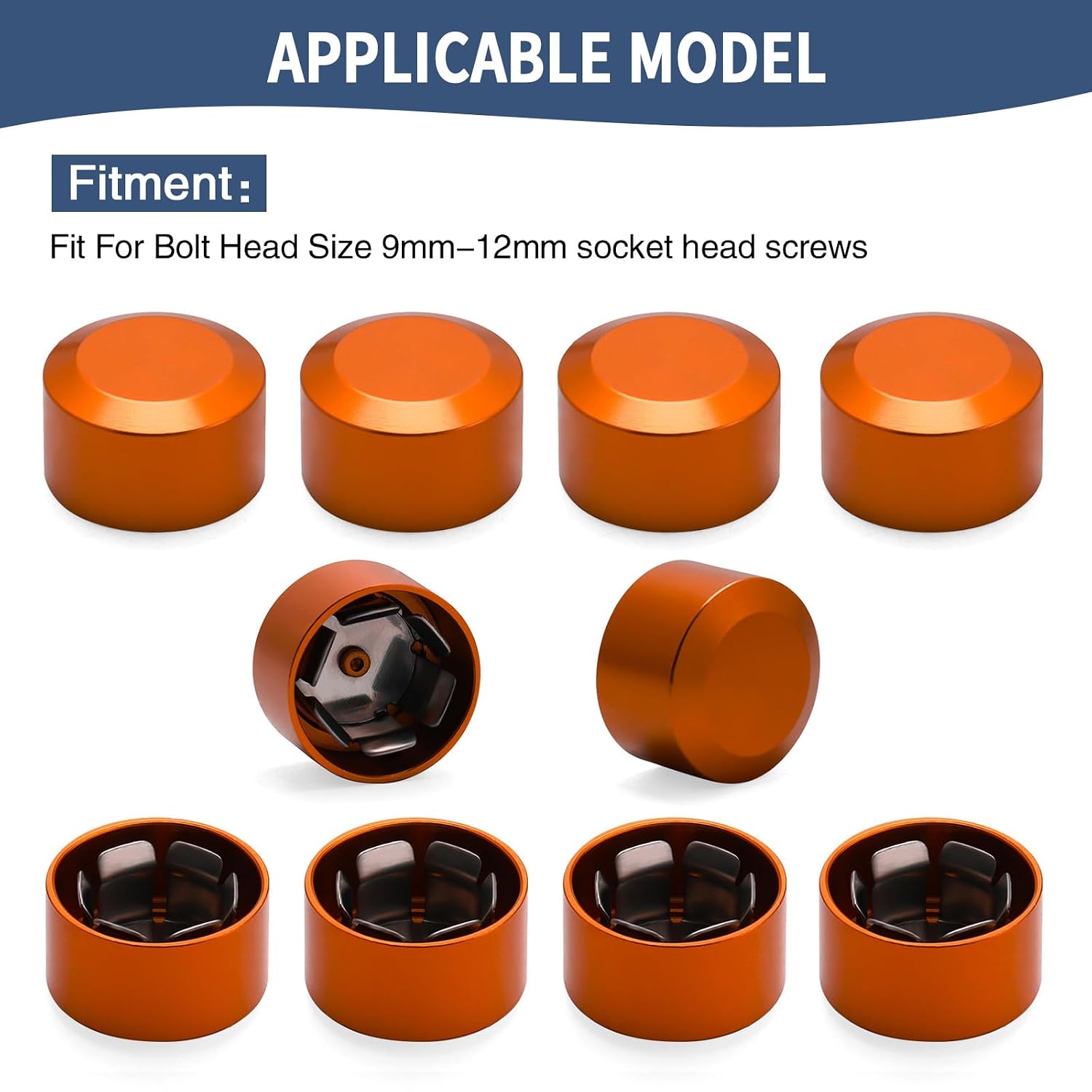 Bolt Covers Caps Engine Bolt Topper Cap Fit for Harley Twin Cam Touring Road King Street Glide Road Glide Dyna Softail FXBB Sportster 883 Trike (Orang, 9mm-12mm)