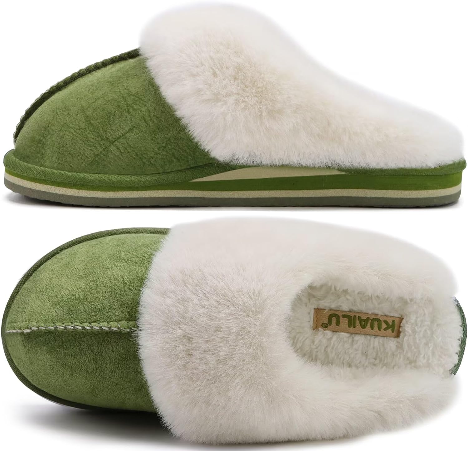 KuaiLu Womens Cozy Memory Foam Slippers Ladies Fuzzy Faux Fur Lined Warm Arch Support House Shoes Slip on Comfy Winter Scuff Indoor Outdoor Rubber Hard Sole