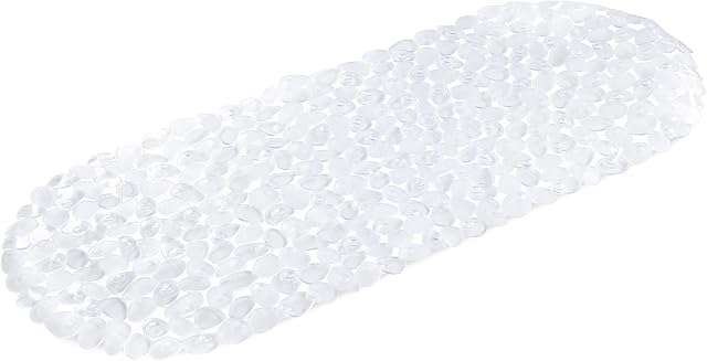 Navaris Non Slip Bath Mat - Large Anti Slip Pebble Shower and Bathtub Mat - Nonslip PVC Bathmat with Suction Cups - Transparent - 99 x 39 cm