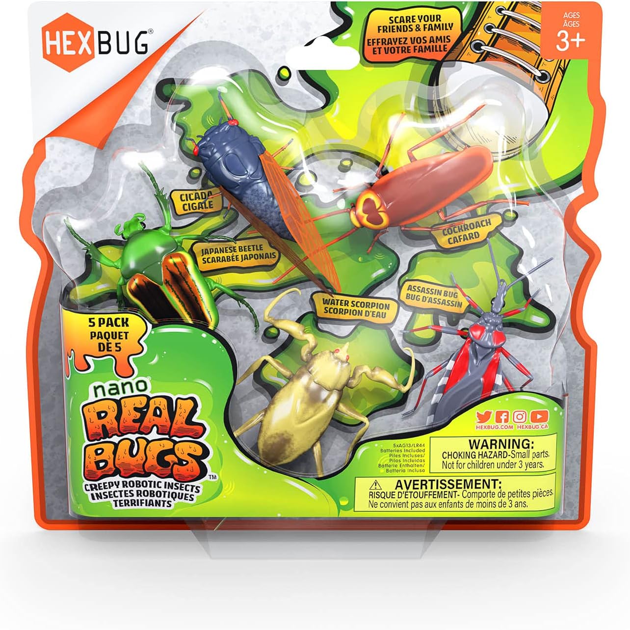 HEXBUGReal Bugs Nanos 5 Pack, Fake Insect Toy Figures, Vibration Powered Critters, Gift for Boys and Girls, 3 Years Old and Up, Multicoloured, 477-7676