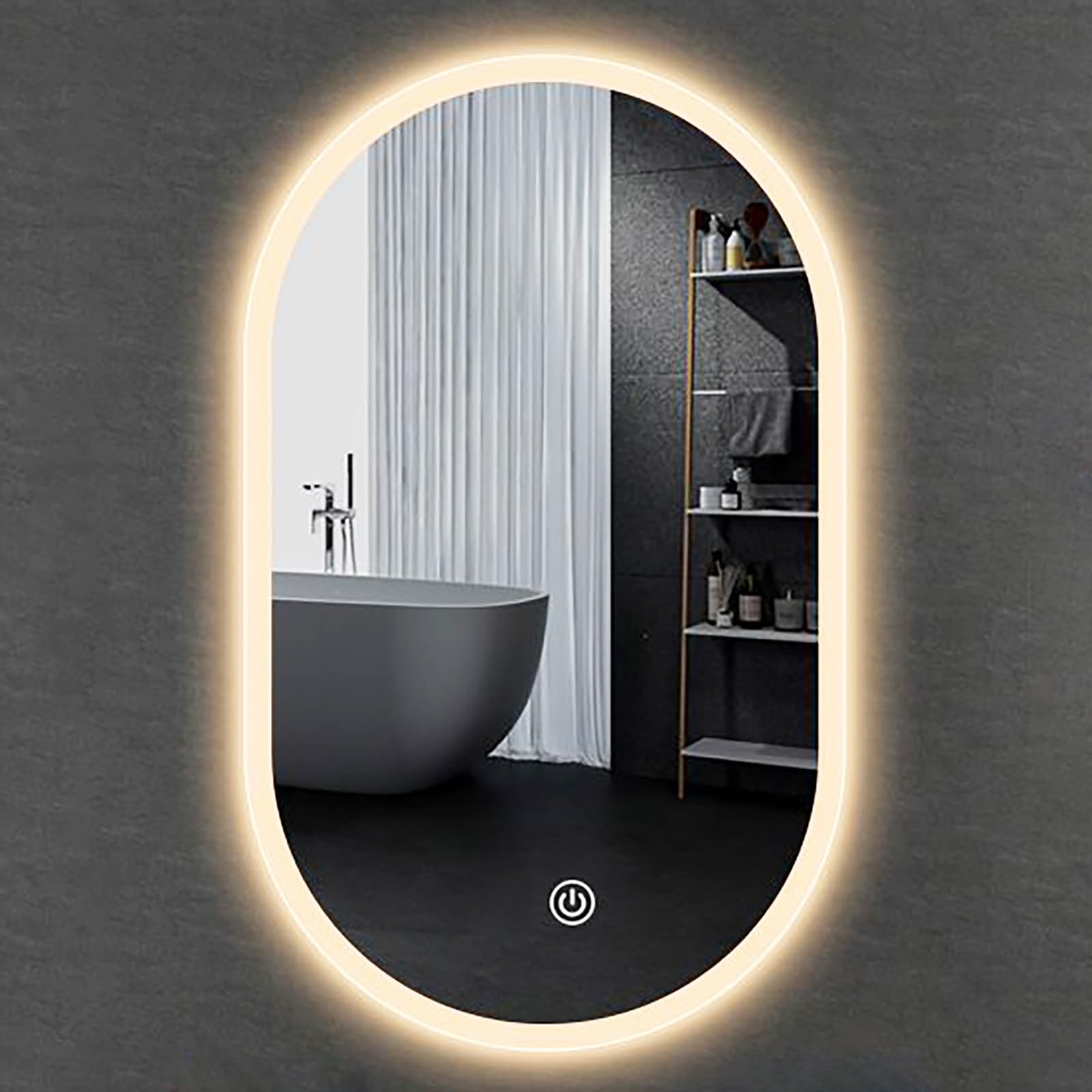 FGXHHS LED Oval with 3 Color Lights, 50x80cm Irregular Wall-Mounted Vanity Mirror, Dimmable Lighted for Living Room Bedroom Entryway Wall Decor