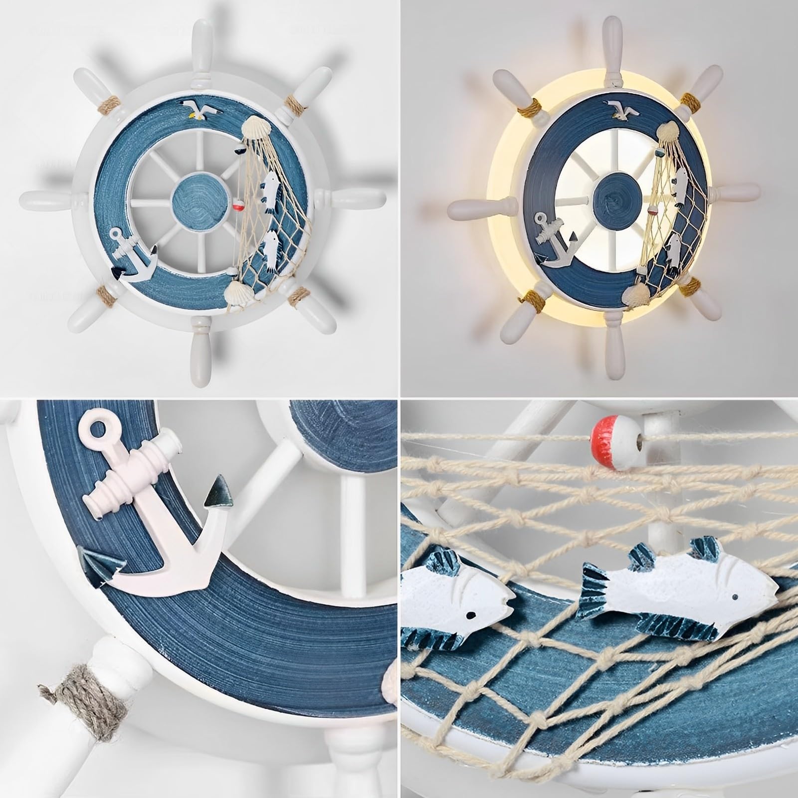 Lampe Murale LED Moderne pour Chambre d'enfant Lampe Murale en Bois avec Volant et gouvernail de Bateau Applique Murale pour arrière-Plan de café Chambre d'enfant