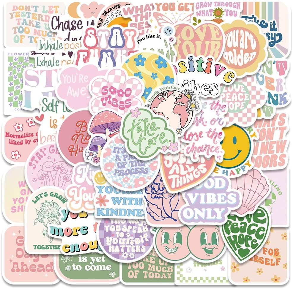 Pink Inspirational Stickers, Preppy Motivational Stickers, 50Pcs Aesthetic Encouragement Stickers for Students Teachers, Dovipta Vinyl Waterproof Stickers for Water Bottle, Laptop, Scrapbook, Journal