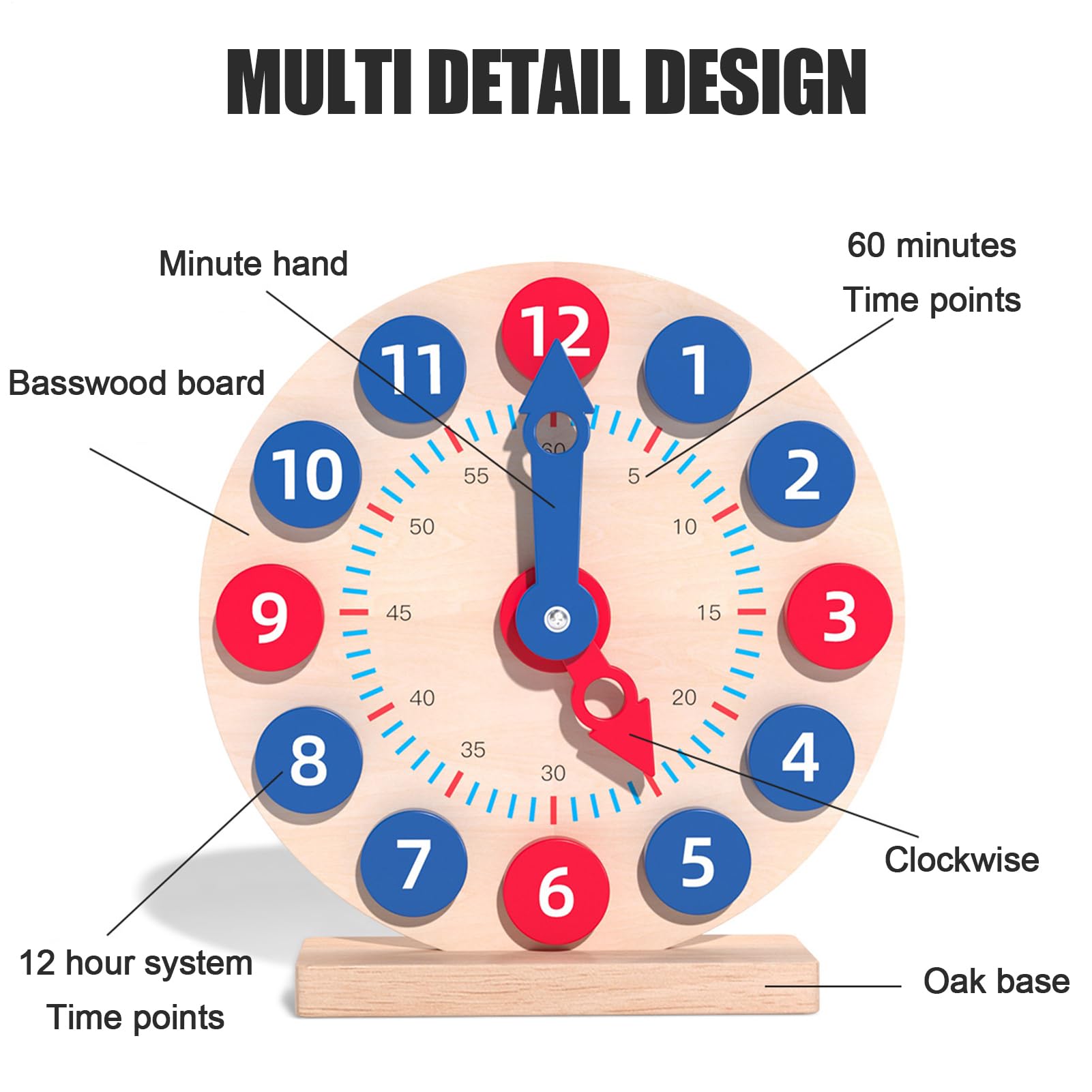 Gioco di Apprendimento Orologio Analogico: Orologio in Legno per Insegnare L'Ora con 18 Carte, Giocattolo Divertente per Imparare Il | Set di attività di per Imparare, Insegnare per