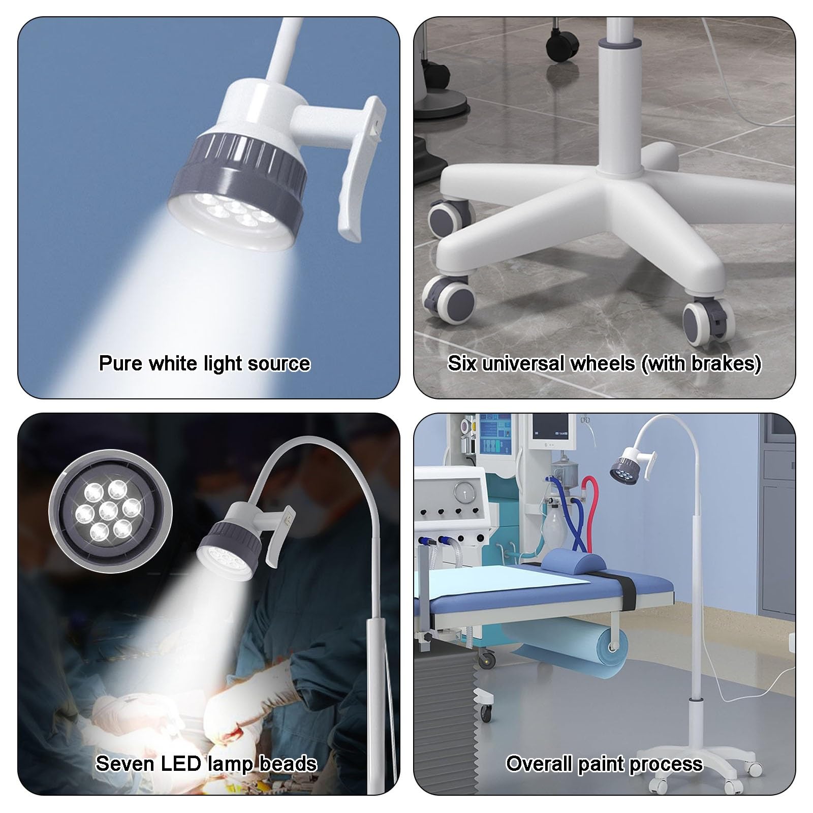 Lampada per Visita Medica da 5W, Lampada Da Visita Chirurgica LED, con Base Mobile e Ruote, Lampada per Visita Ginecologica, Lampada Chirurgica per Animali Domestici