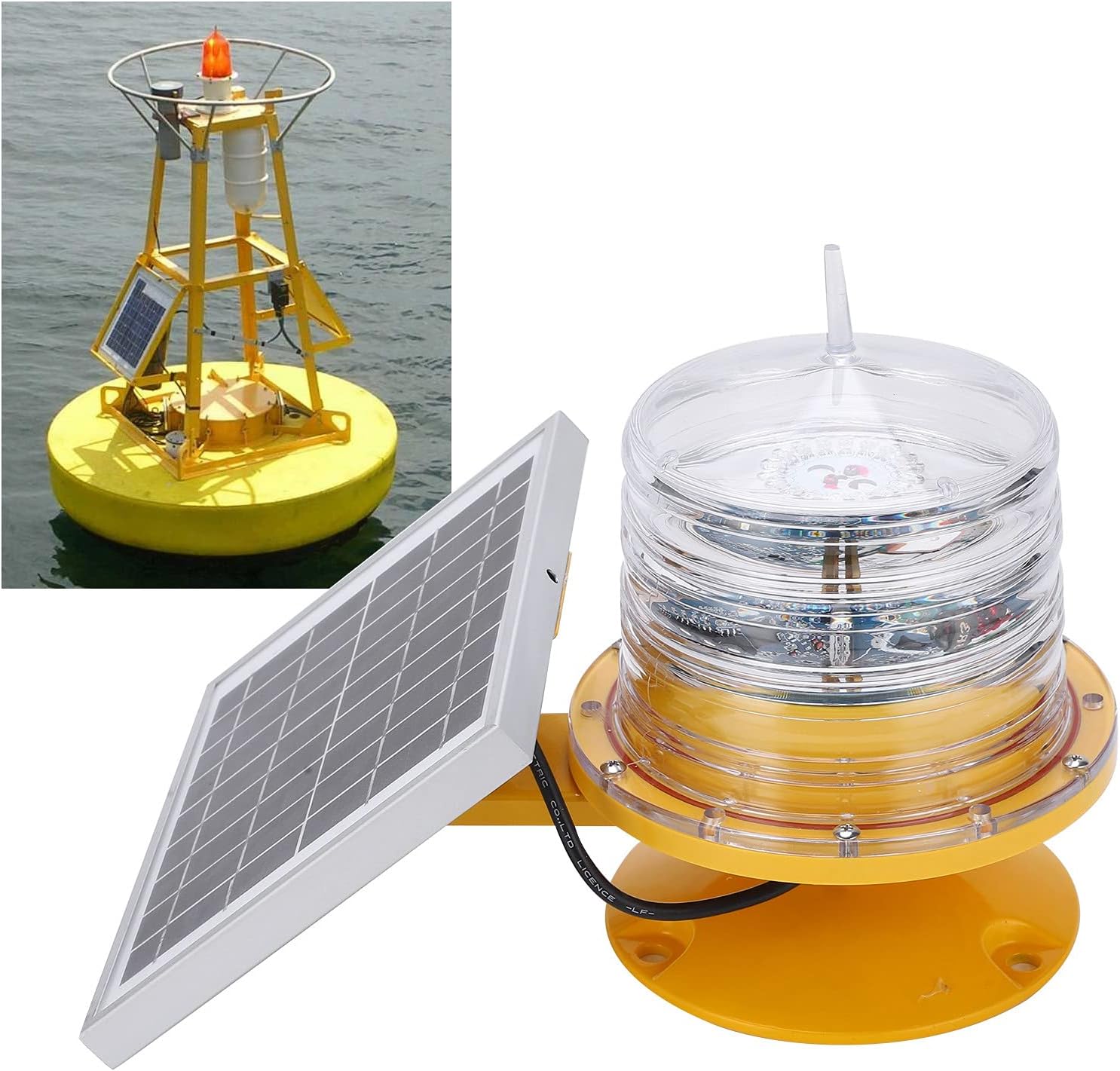 Solar Power Beacon Light, Floating Lamp for Marine Ship, LED Flashing Red, IP68 Ingress Protection, 360 Degree Lighting, 19% Photoelectric Conversion Efficiency, Automatic Light Control