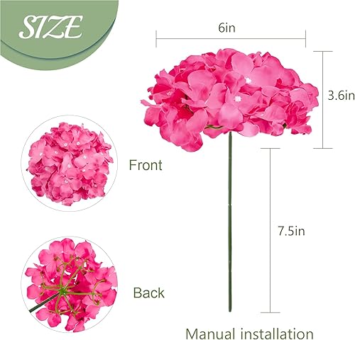 Miniatura 3 de Auihiay 64 flores artificiales de hortensias de color rojo rosa, cabezas de hortensias de seda con tallos para jardín, fiesta en casa, baby shower,