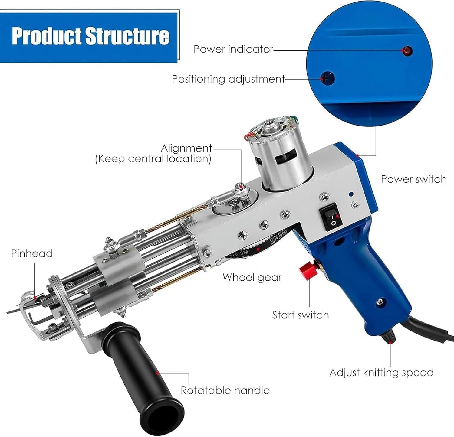 Electric Carpet Tufting Gun, 5-45 Stitches/sec High Speed DIY Rug Making Tools, Rug Tufting Gun Starter Kit for High-Speed Weaving of Carpets-