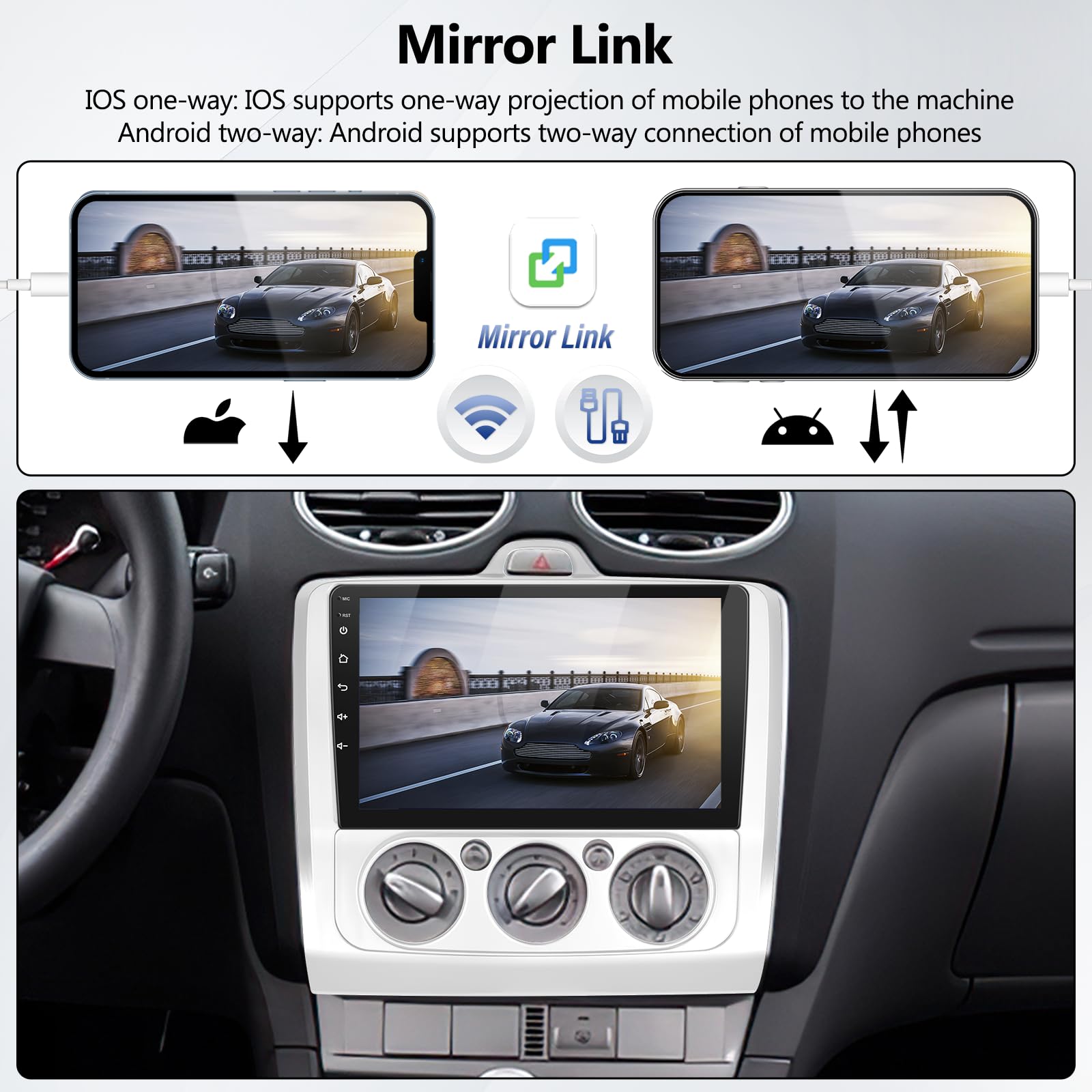 Android 13 2 Din Autoradio für Ford Focus Mk2/Mk3 2004-2011 mit Carplay Android Auto, 9 Zoll HD Touchscreen Radio Player mit Bluetooth WiFi GPS FM EQ Mirror Link