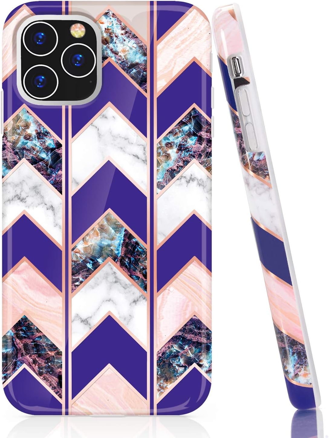 BAISRKE iPhone 11 Pro Max Case, Shiny Rose Gold Wave Geometric Marble Case Slim Soft TPU Rubber Bumper Silicone Protective Phone Case Cover for iPhone 11 Pro Max 6.5 inch (2019) [Purple]