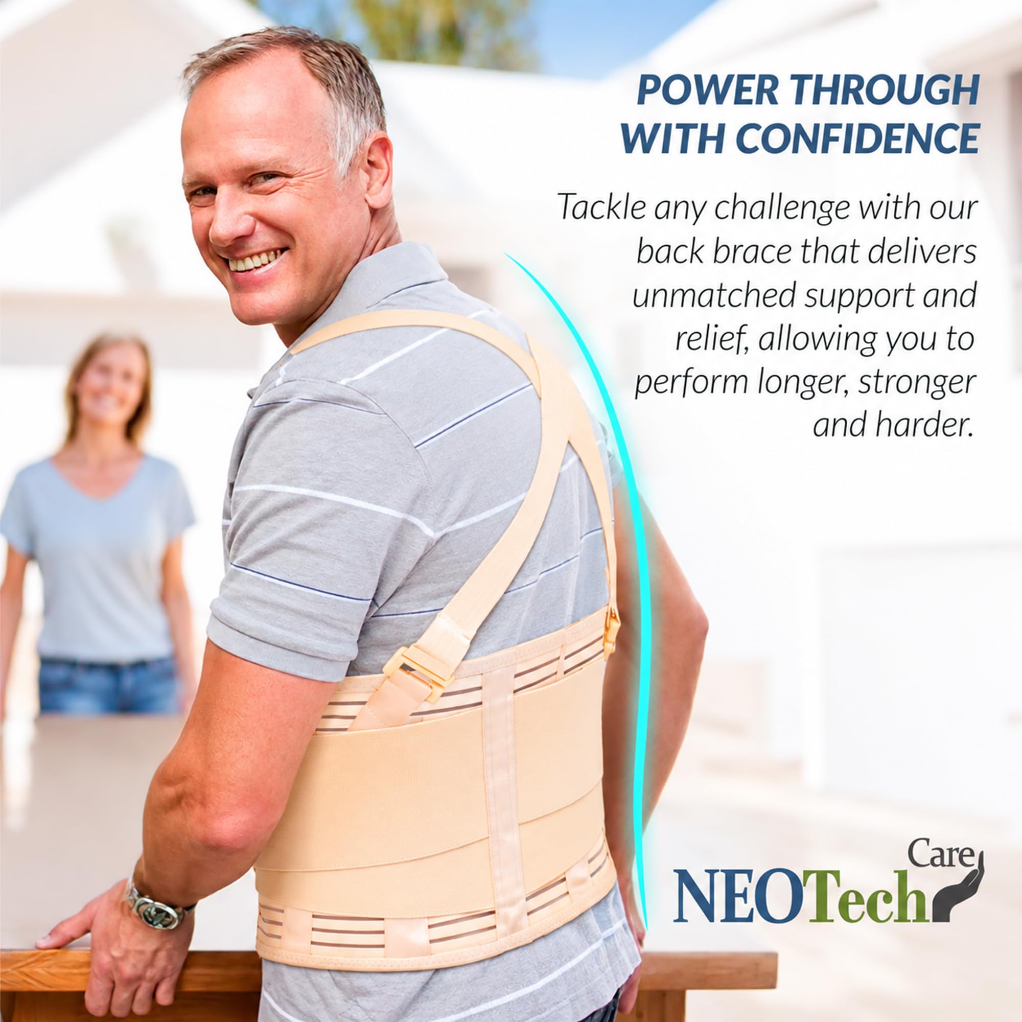 NEOtech Care Lendenstütze mit Trägern - Verstellbar - Abnehmbare Schultergurte (Beige, XL)