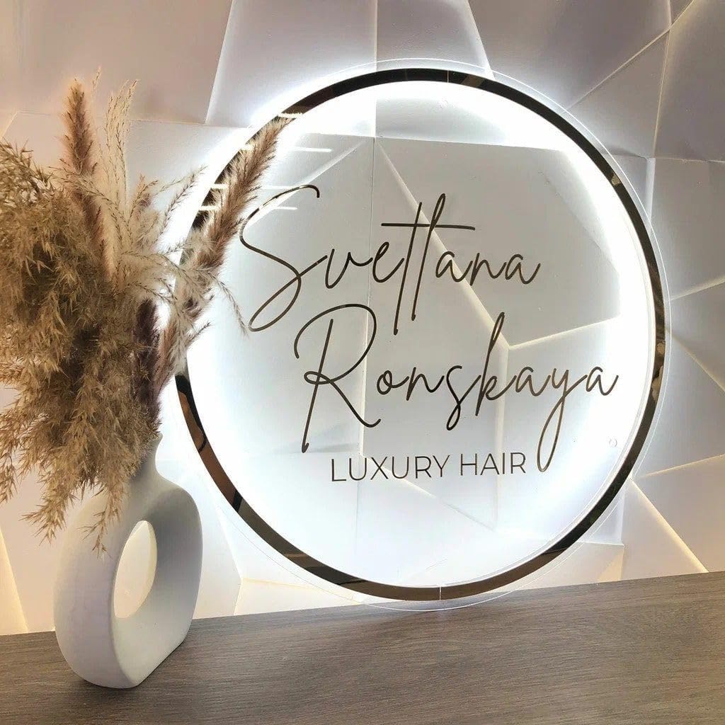 Custom Backlit Acrylic Sign, Illuminated Business Logo Sign, Personalized LED Logo Neon Signs for Business Office Beauty Salon Decor (Round, 15"~48")