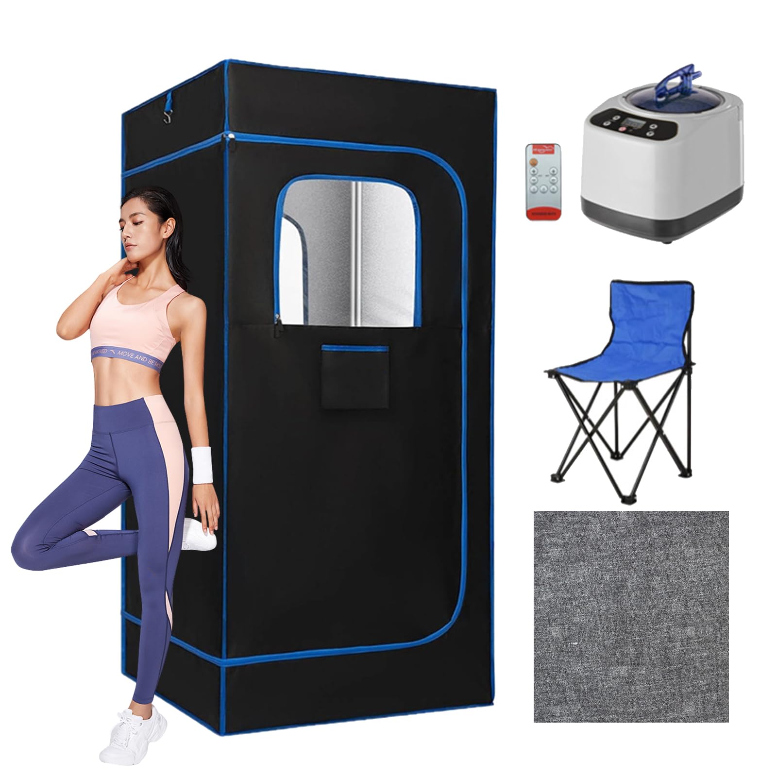 Tragbar Dampfsauna für Zuhause, 1-9 Stufen Temperaturanpassung, 3 Liter Dampfgenerator, Heimsauna 80x80x180cm
